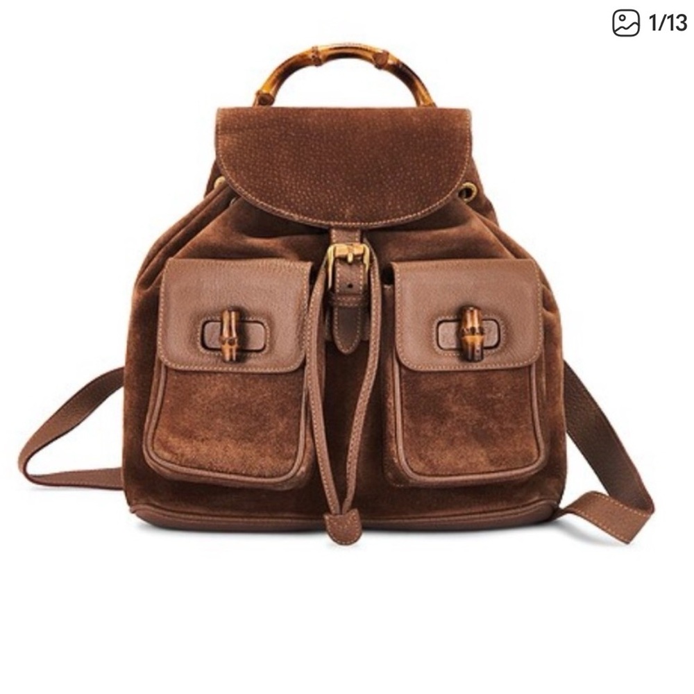 Gucci Vintage Brown Suede Leather Backpack